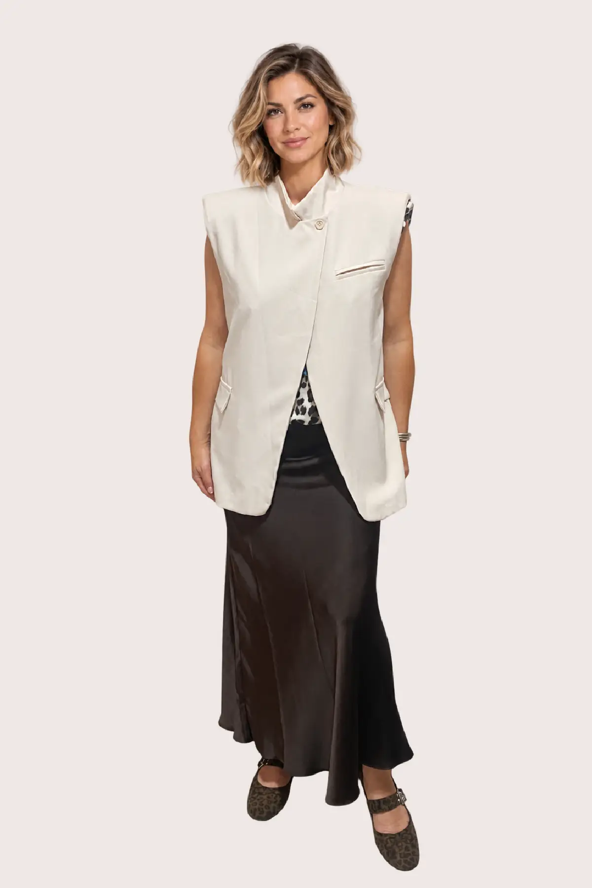 Veste femme beige sans manches structurée