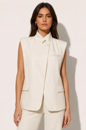 Veste femme beige sans manches structurée