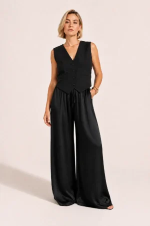 Pantalon large satiné noir