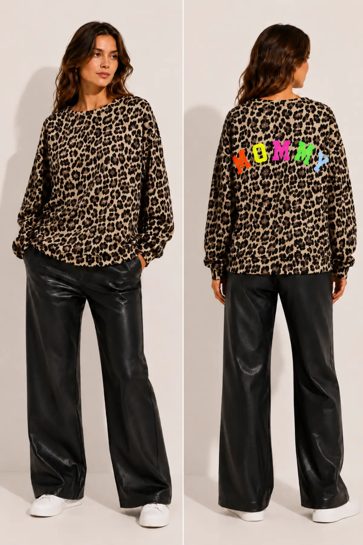 Pull femme imprimé léopard à manches longues