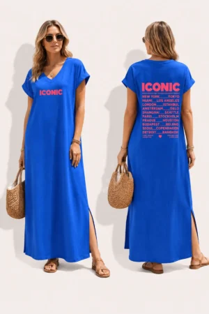 Robe longue bleue roi ICONIC avec fentes côtés