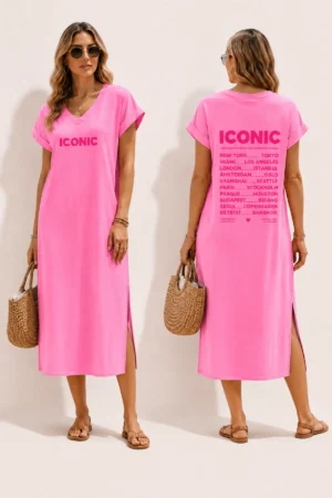 Robe longue fushia ICONIC avec fentes côtés