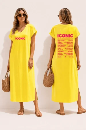 Robe longue jaune ICONIC avec fentes côtés