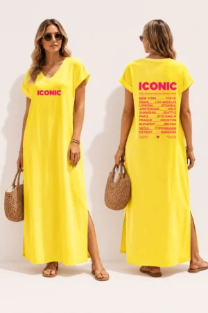 Robe longue jaune ICONIC avec fentes côtés