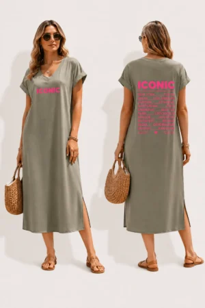 Robe longue kaki ICONIC avec fentes côtés