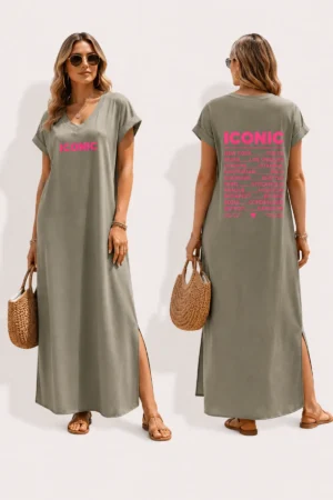 Robe longue kaki ICONIC avec fentes côtés