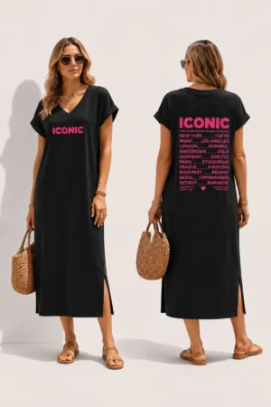Robe longue noire ICONIC avec fentes côtés