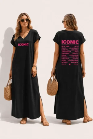 Robe longue noire ICONIC avec fentes côtés