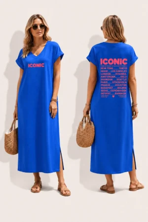 Robe longue bleue roi ICONIC avec fentes côtés