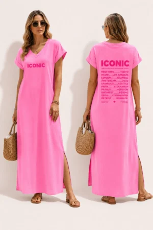 Robe longue fushia ICONIC avec fentes côtés