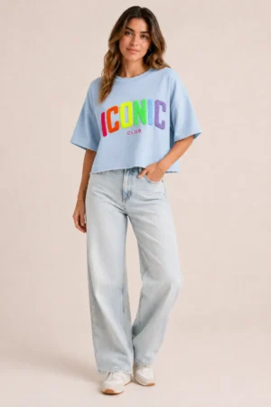 Sweatshirt ICONIC Bleu brodé à manches courtes