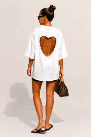 T-shirt blush dos ouvert en forme de cœur