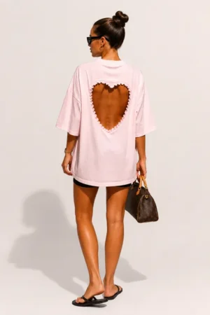 T-shirt blush dos ouvert en forme de cœur