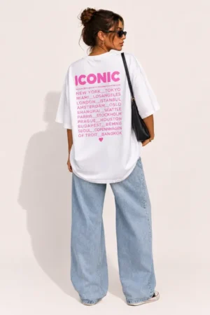 T-shirt blanc imprimé Iconic devant et dos