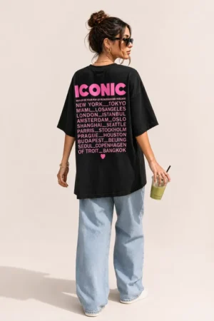 T-shirt noir imprimé Iconic devant et dos