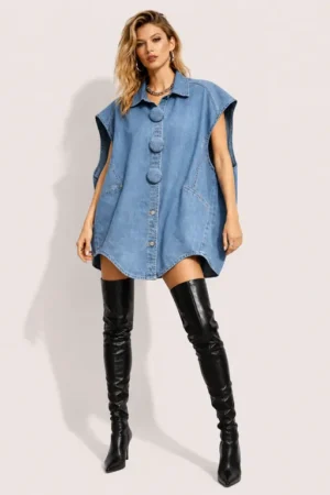 Veste femme sans manches en jean oversize