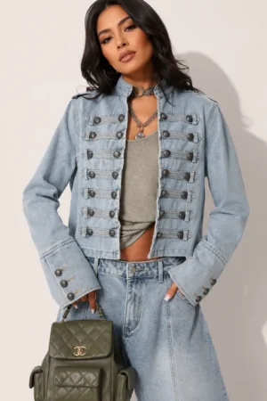 Veste femme en jean style officier