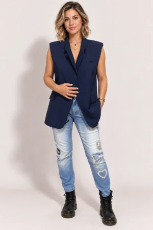 Veste femme bleue marine sans manches structurée