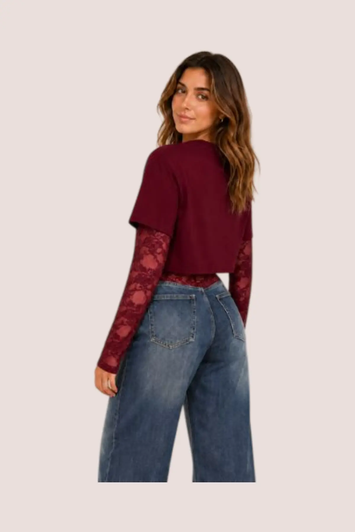 Body dentelle bordeaux avec tee-shirt court – Image 3