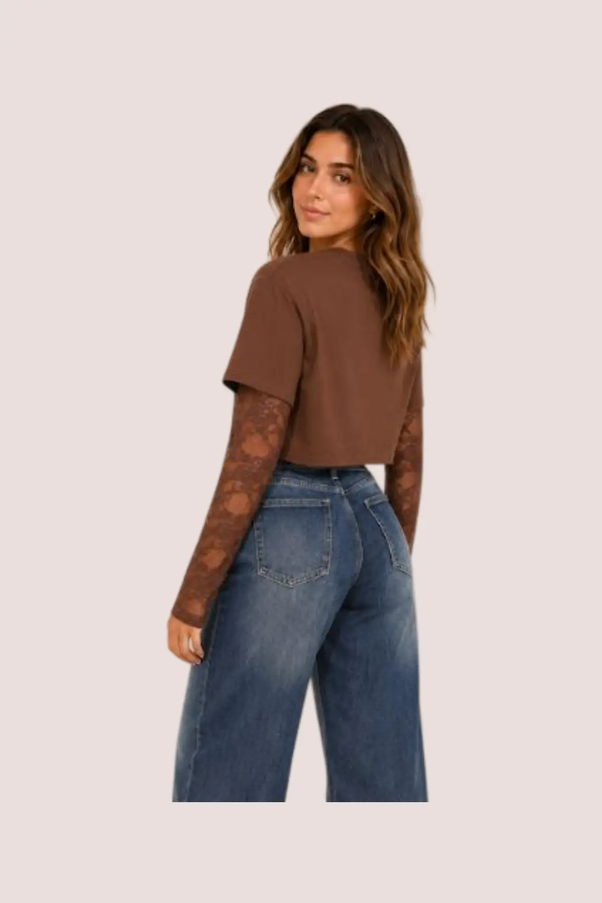 Body dentelle marron avec tee-shirt court – Image 3