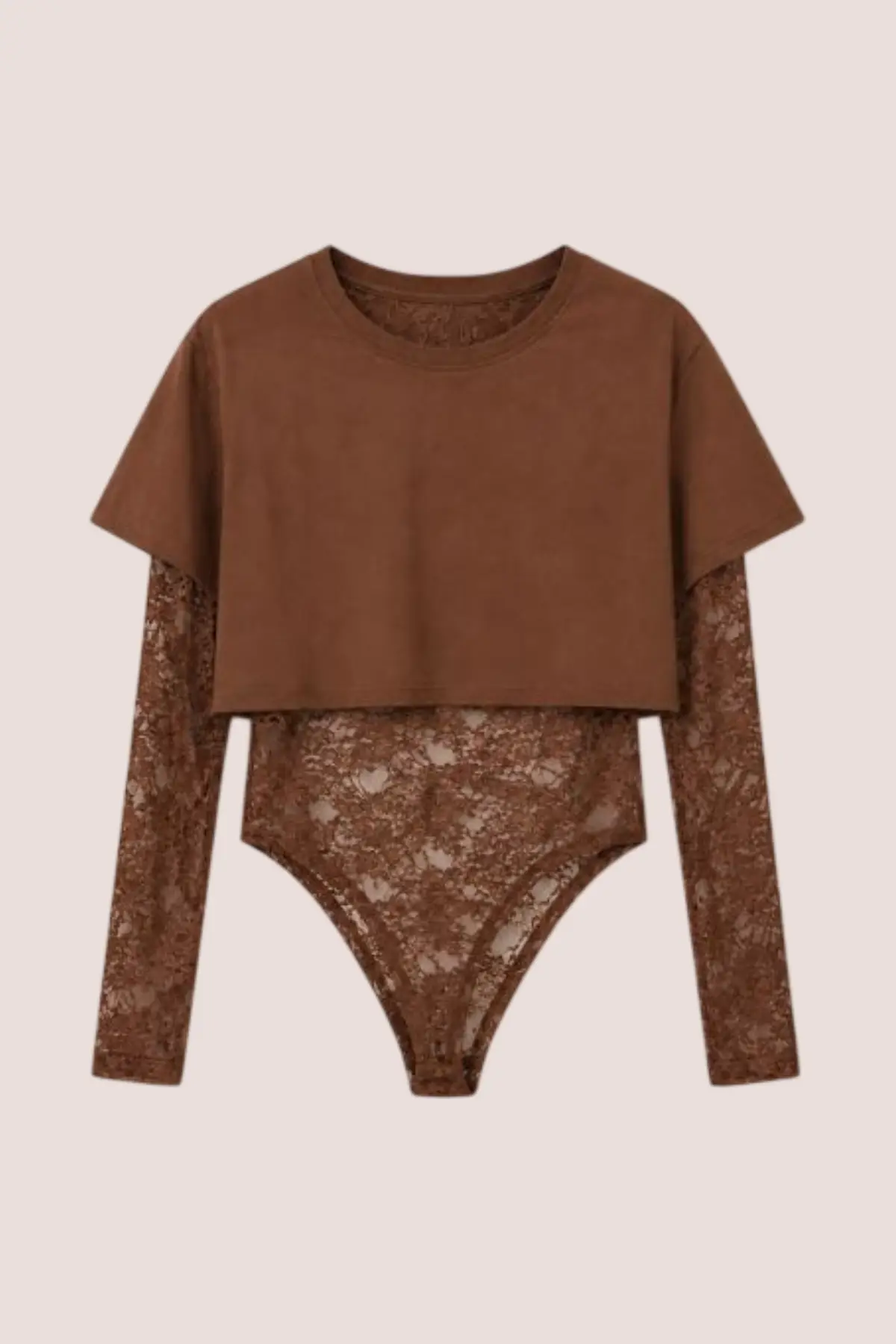 Body dentelle marron avec tee-shirt court – Image 4