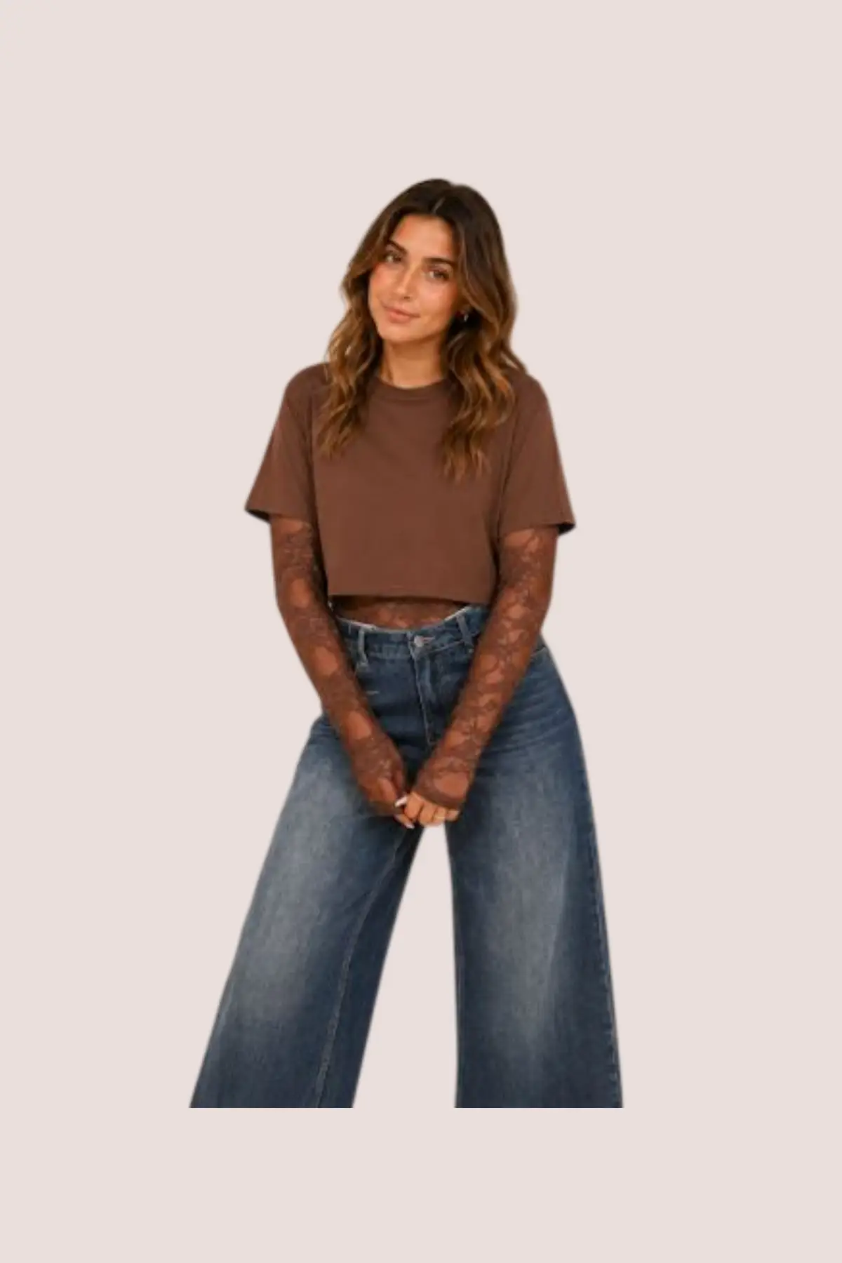 Body dentelle marron avec tee-shirt court