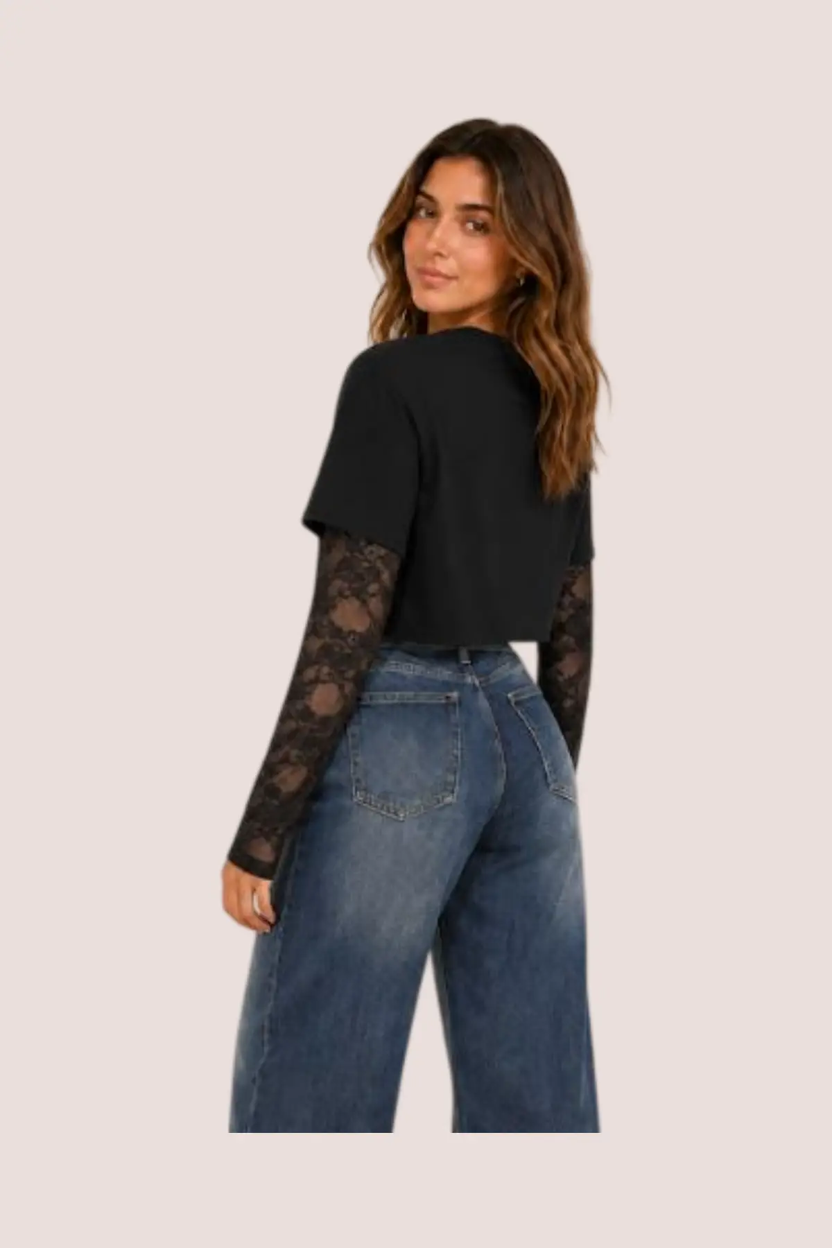 Body dentelle noir avec tee-shirt court – Image 3