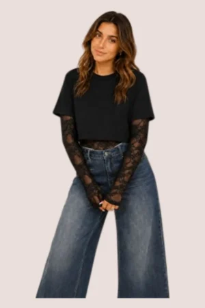 Body dentelle noir avec tee-shirt court