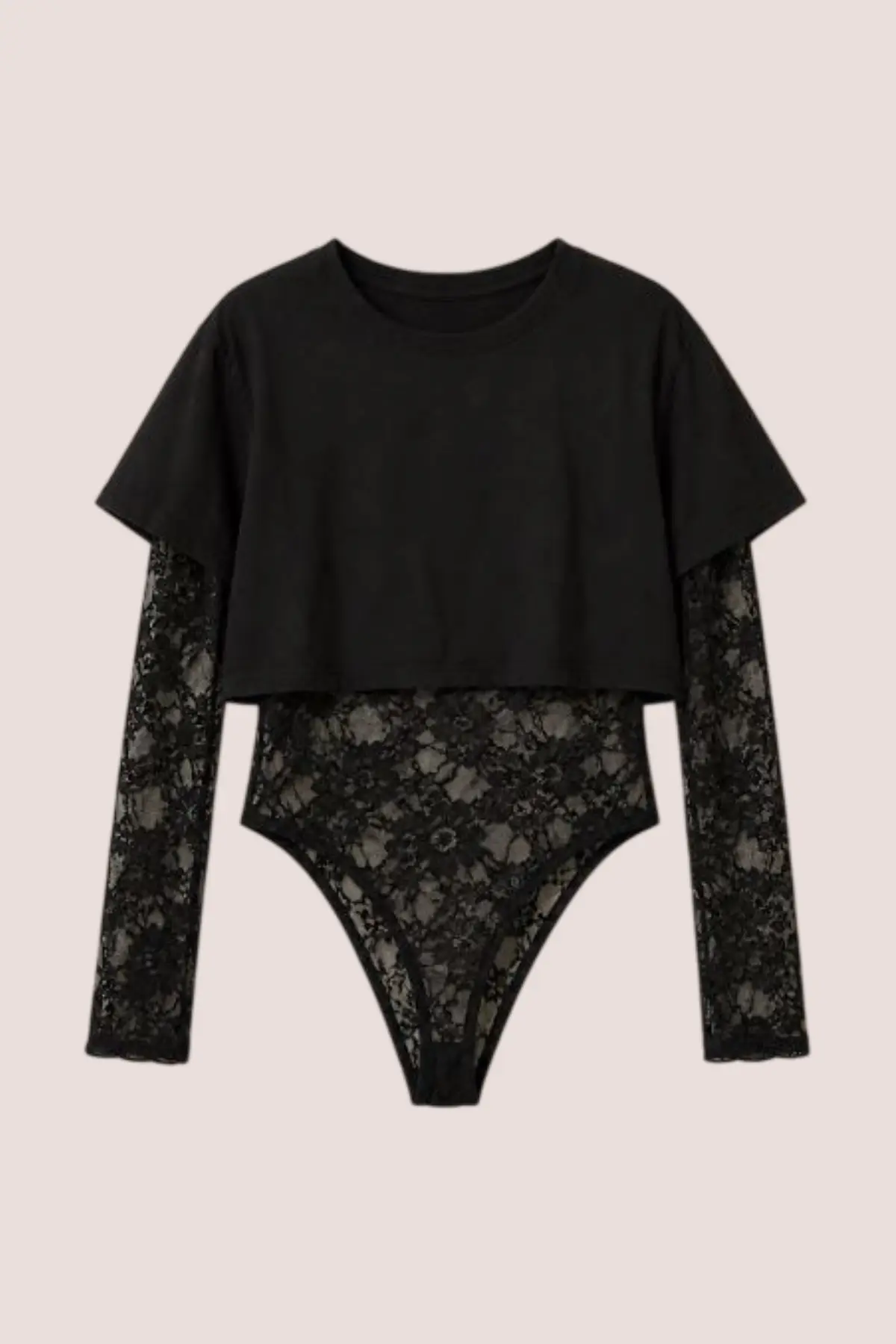 Body dentelle noir avec tee-shirt court – Image 4