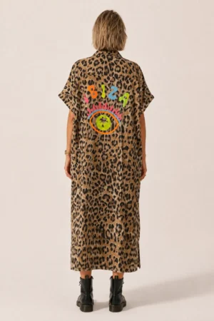 Robe chemise léopard camel Ibiza