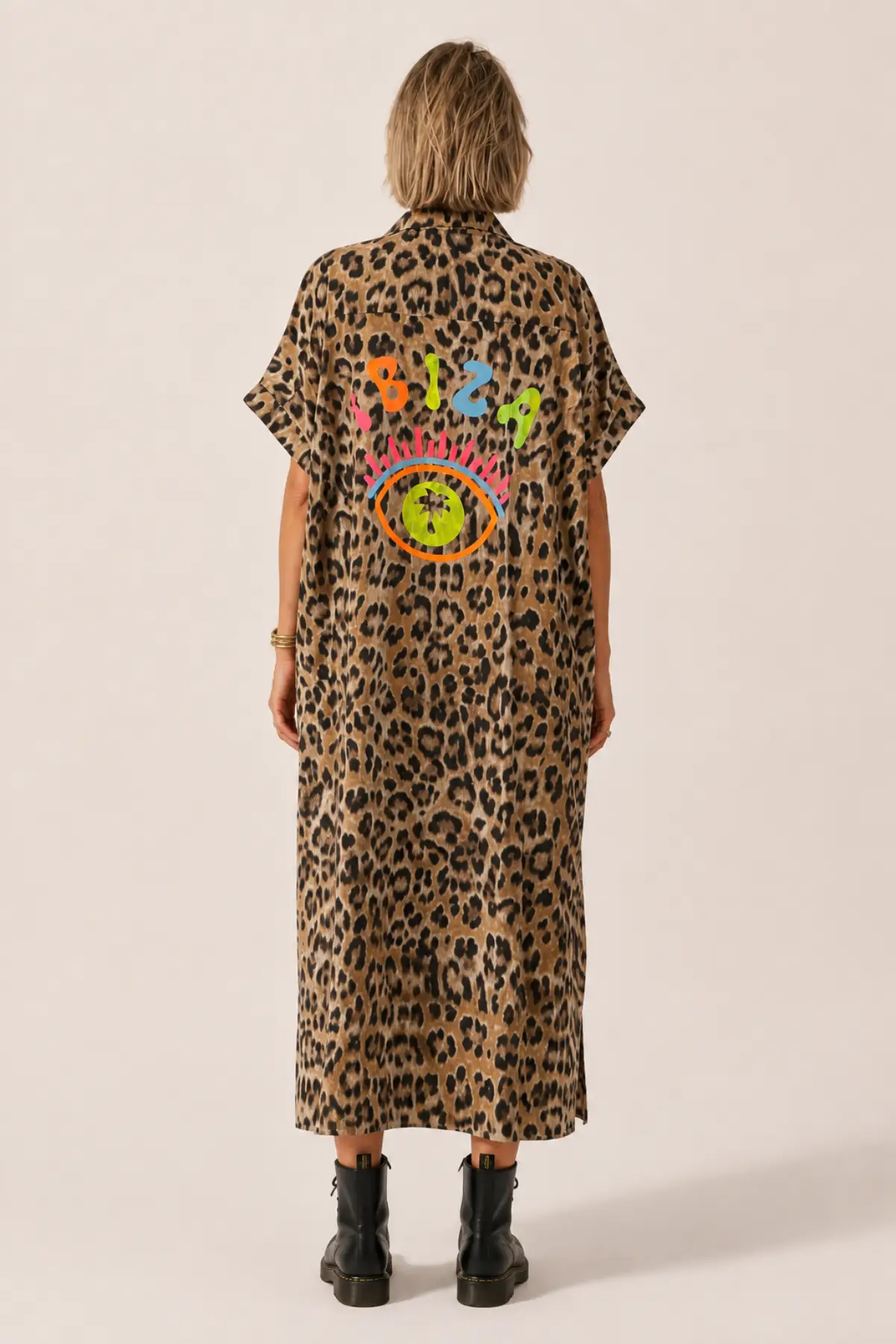 Robe chemise léopard camel Ibiza