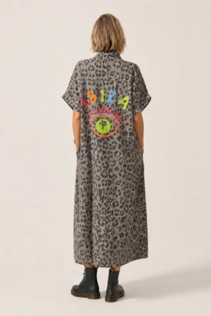 Robe chemise léopard kaki Ibiza