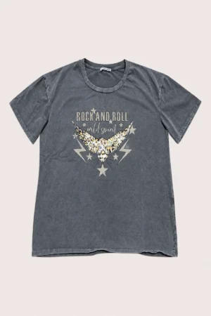 T-shirt gris Rock & Roll à aigle léopard
