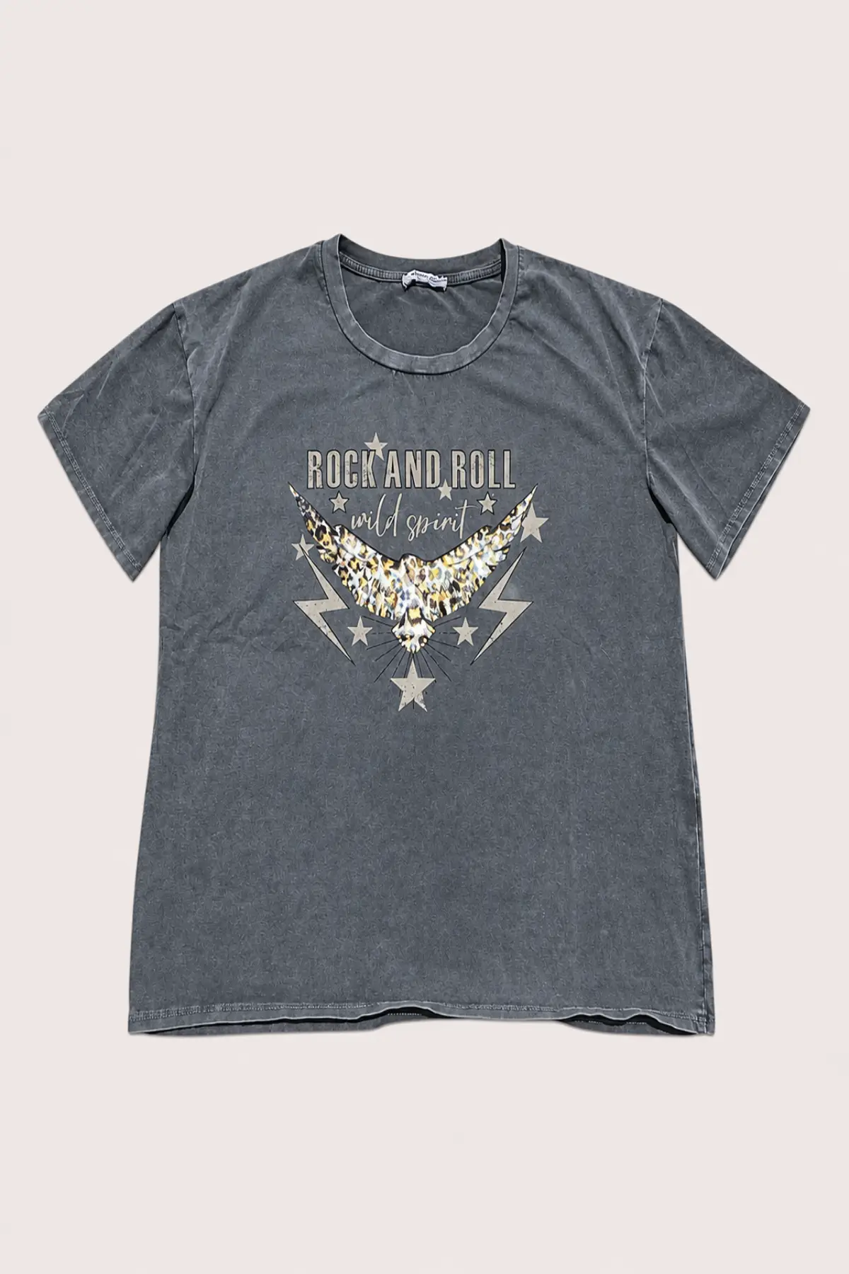 T-shirt gris Rock & Roll à aigle léopard