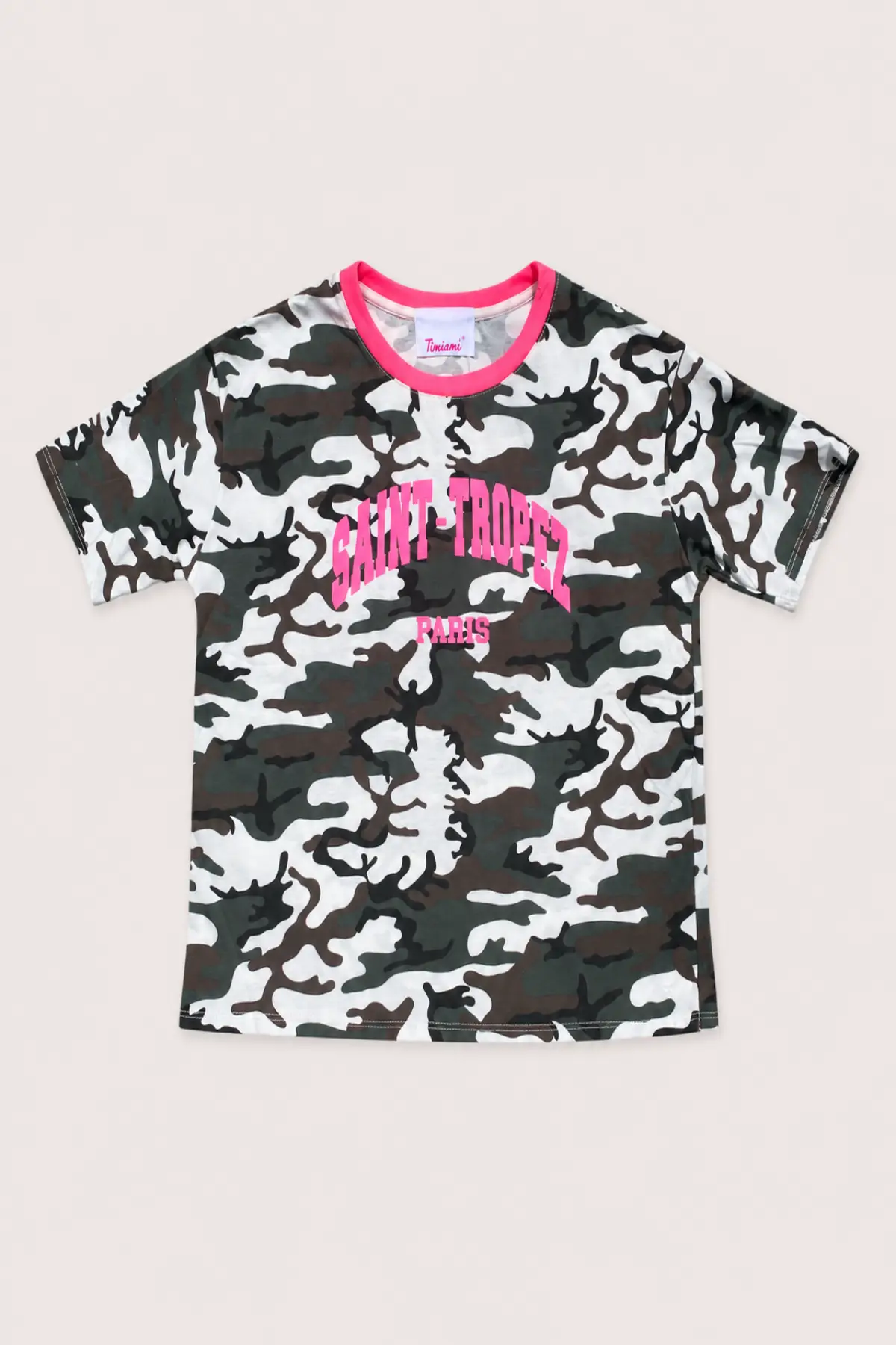 T-shirt camouflage Saint-Tropez à détails rose fluo