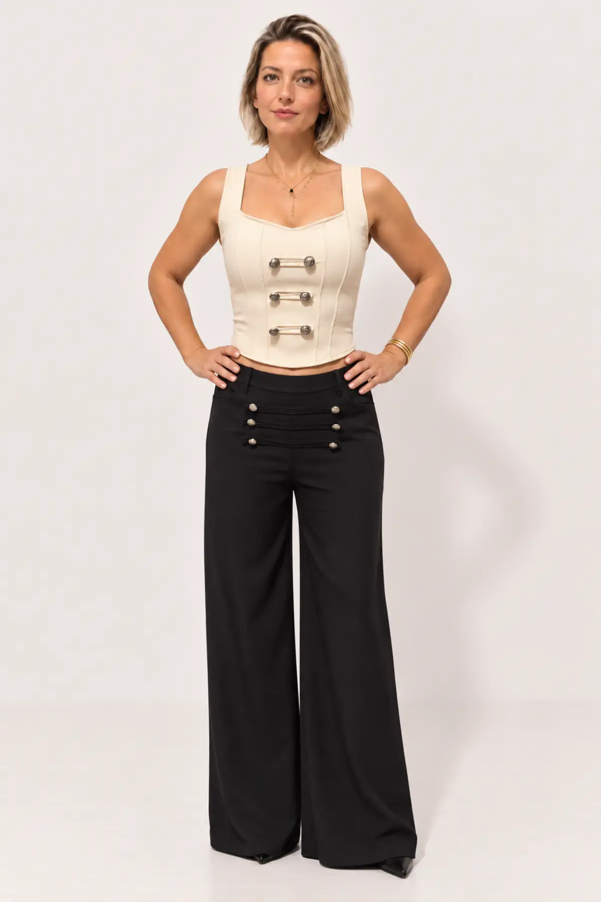 Pantalon large taille haute noir style officier – Image 4