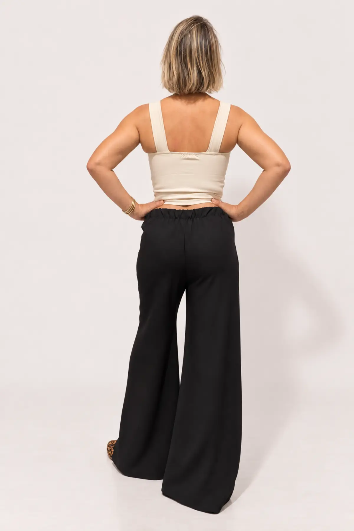 Pantalon large taille haute noir style officier – Image 3