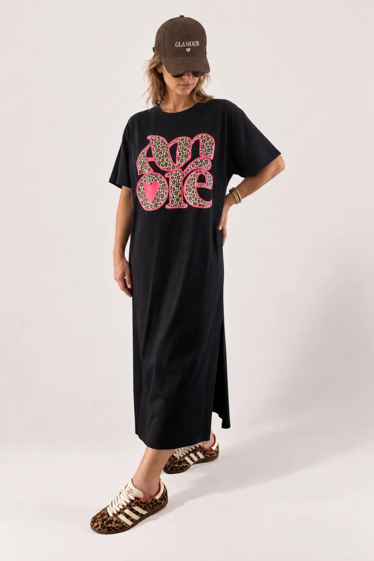 Robe longue noire AMORE léopard à contour fluo – Image 2