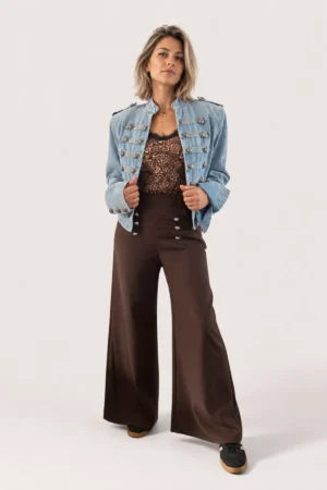 Pantalon large taille haute chocolat style officier