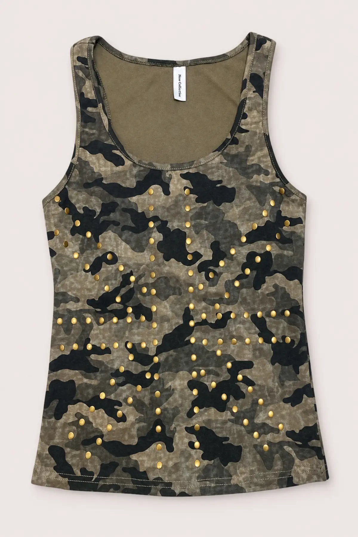 Débardeur camouflage kaki à clous dorés – Image 2