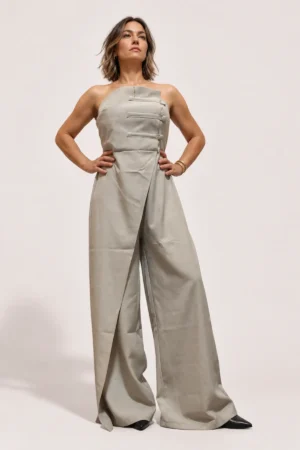 Combinaison pantalon large greige style officier