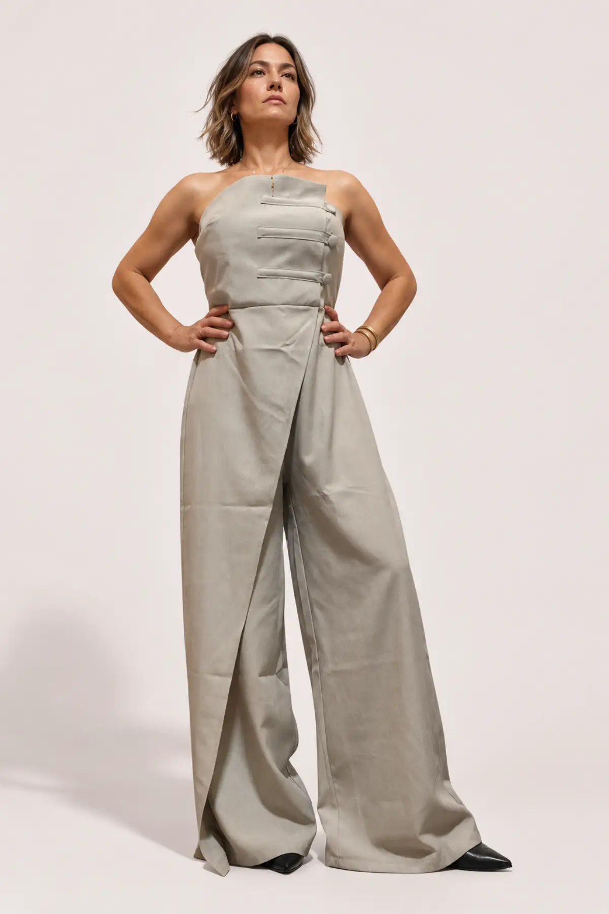 Combinaison pantalon large greige style officier