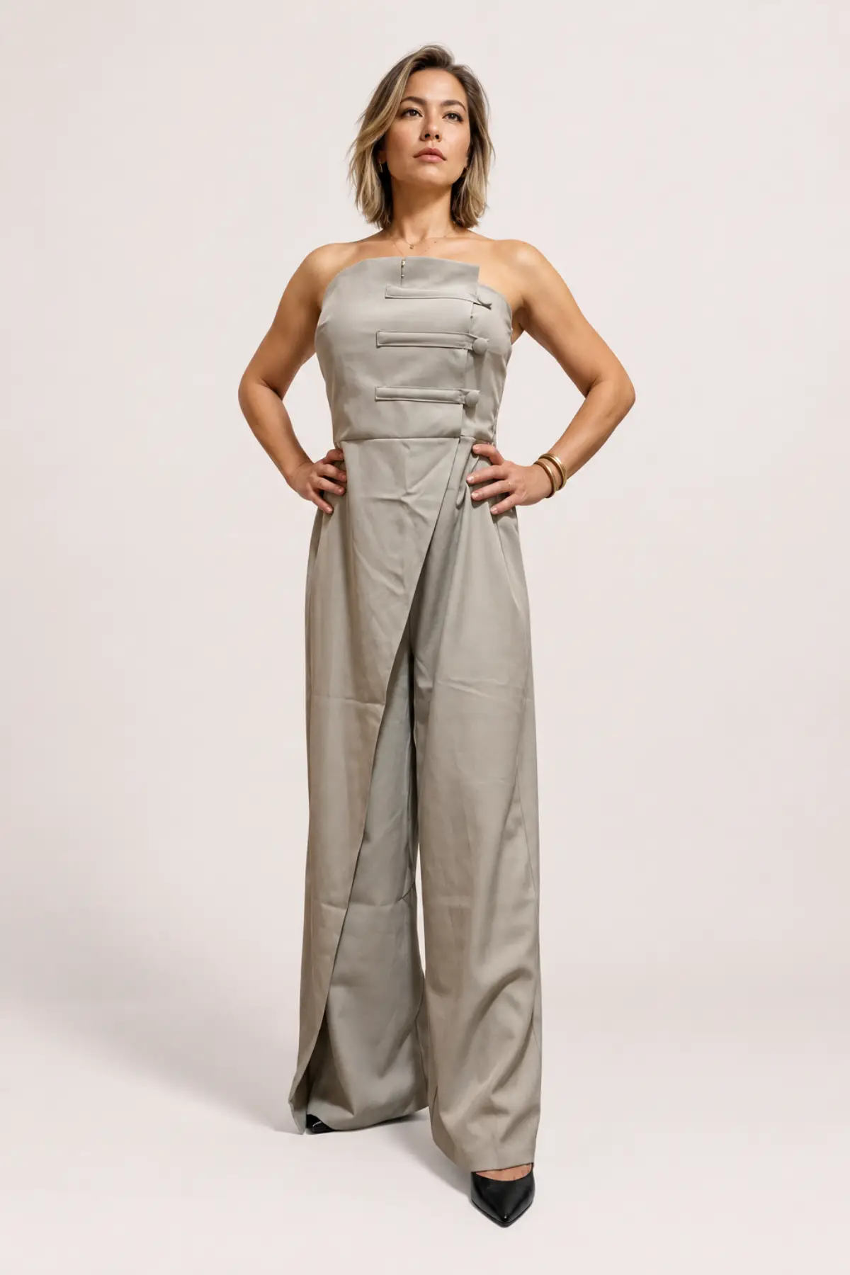 Combinaison pantalon large greige style officier – Image 2