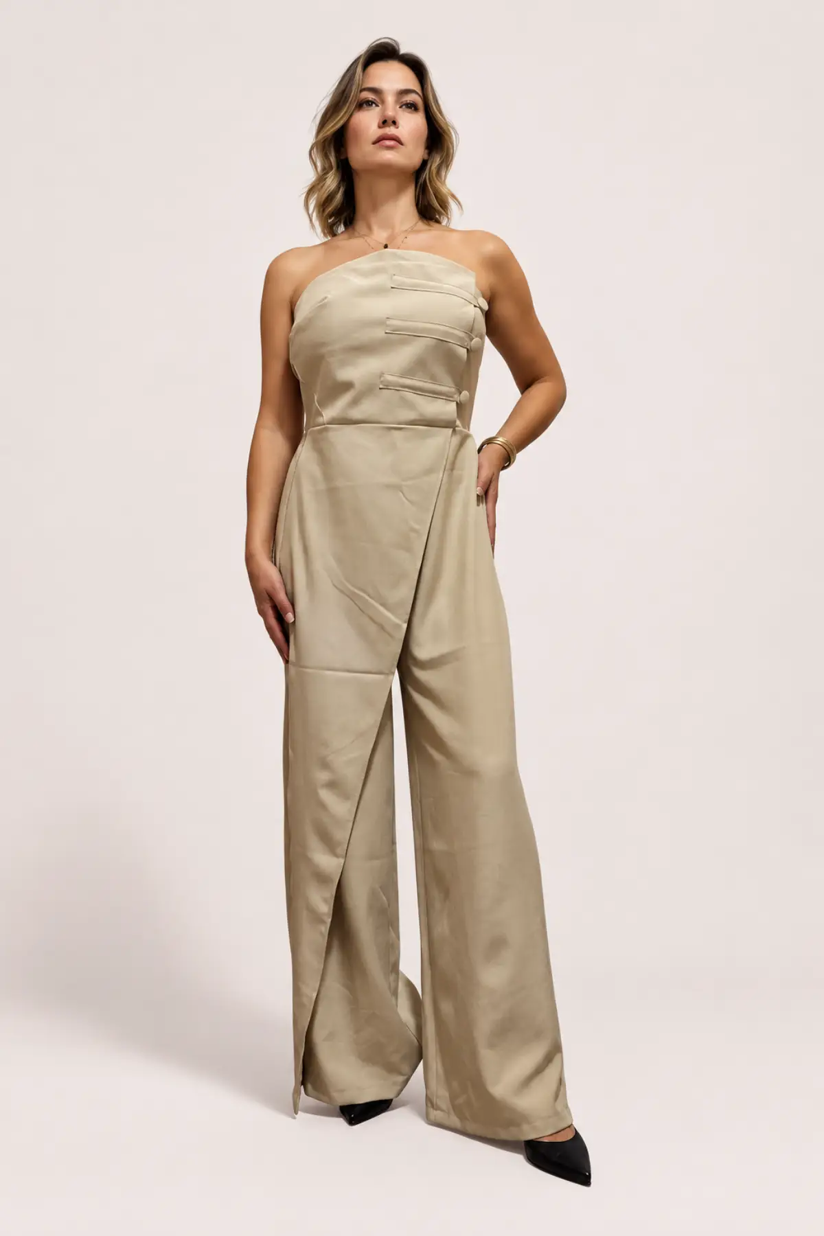 Combinaison pantalon large beige style officier – Image 2
