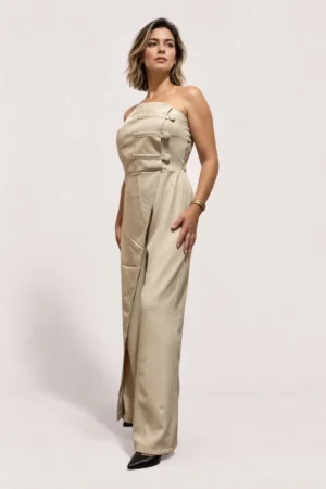 Combinaison pantalon large beige style officier