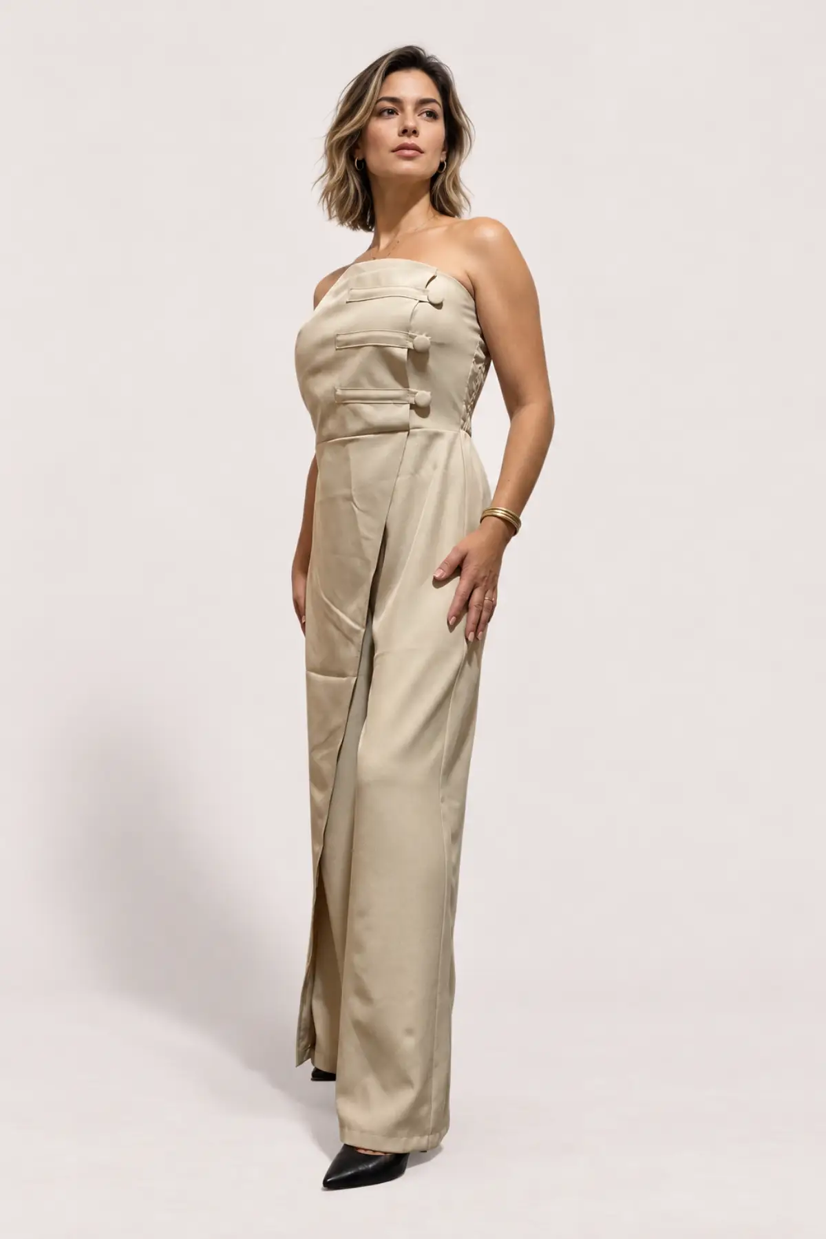 Combinaison pantalon large beige style officier