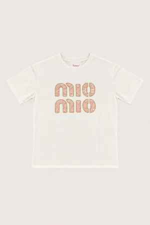 T-shirt blanc MIO MIO à inscription strass rose