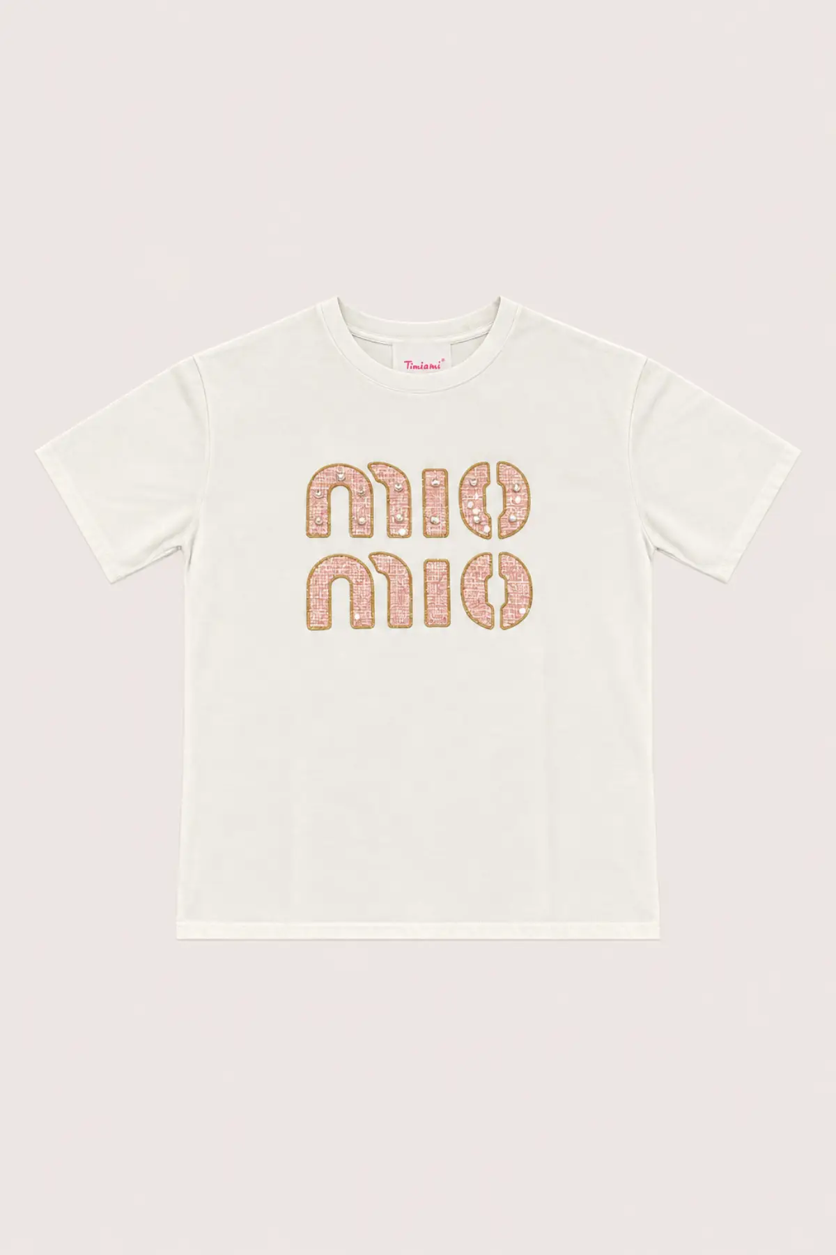 T-shirt blanc MIO MIO à inscription strass rose