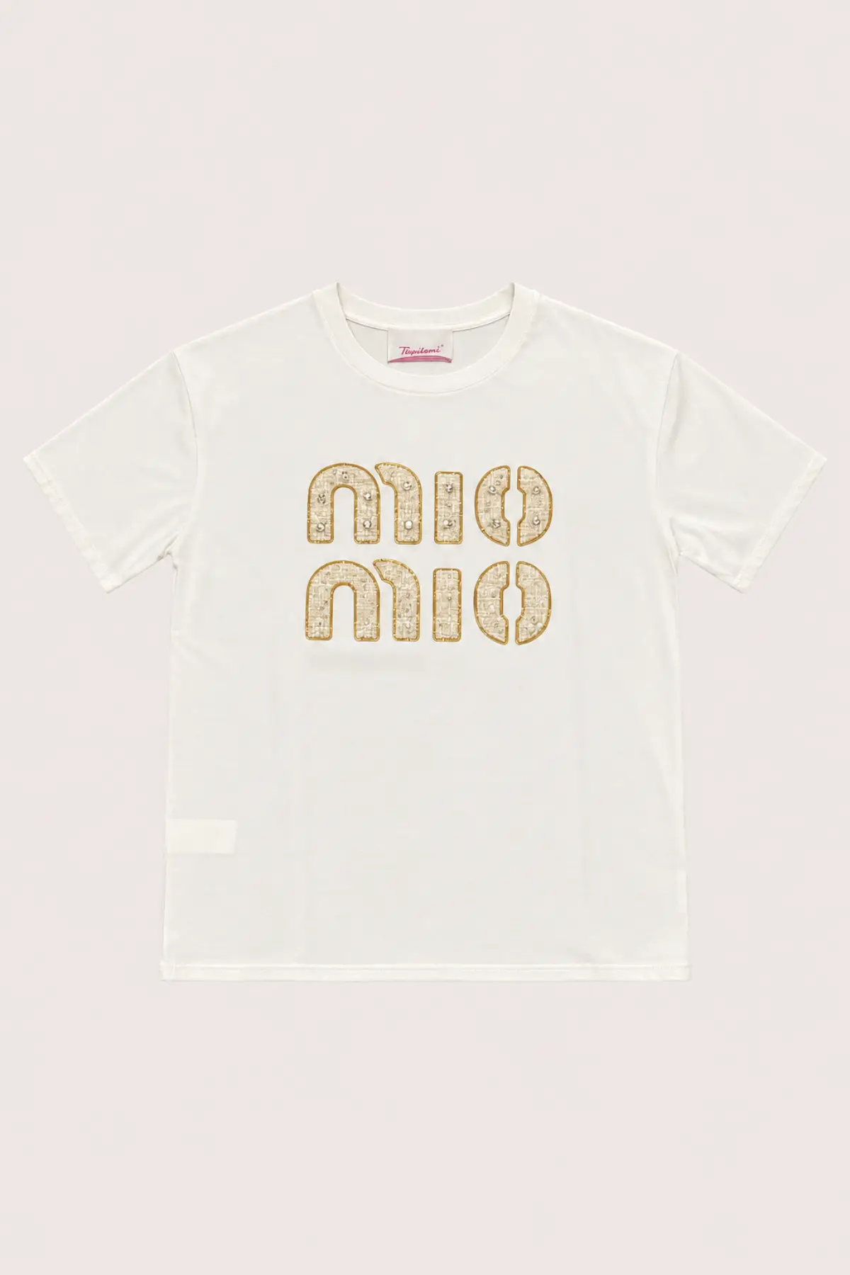T-shirt blanc MIO MIO à inscription strass ecru