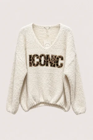 Pull ecru effet bouclette ICONIC léopard
